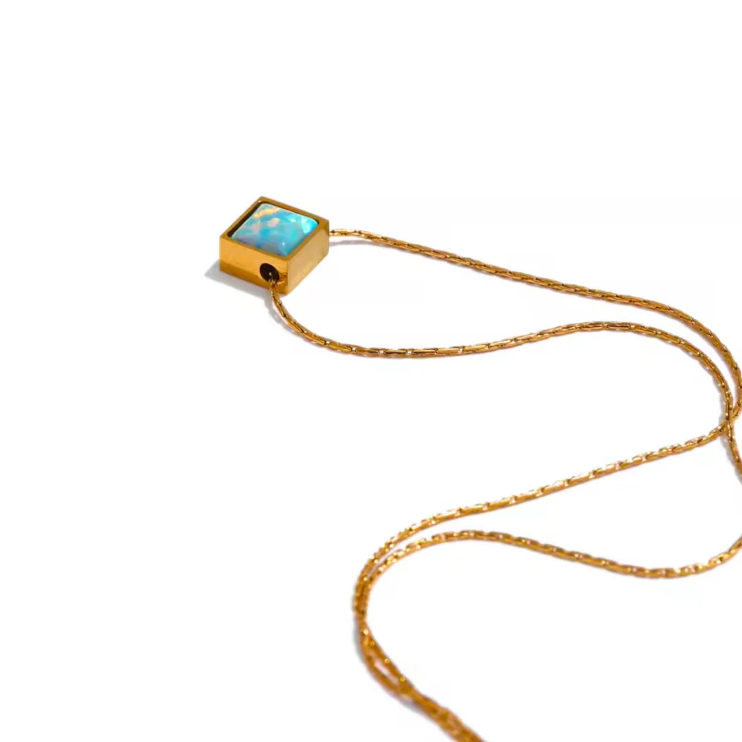 Autumn Opal Square Pendant Necklace